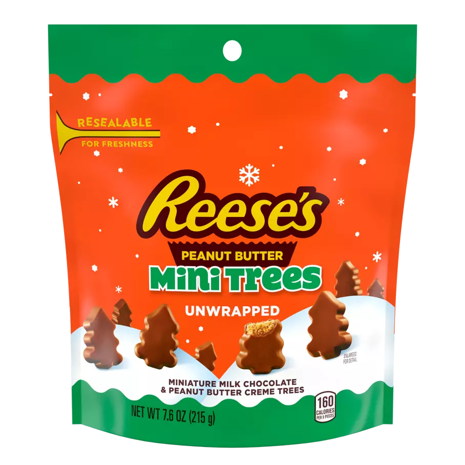 REESE'S Milk Chocolate Peanut Butter Mini Trees, 7.6 oz bag - Front of Package