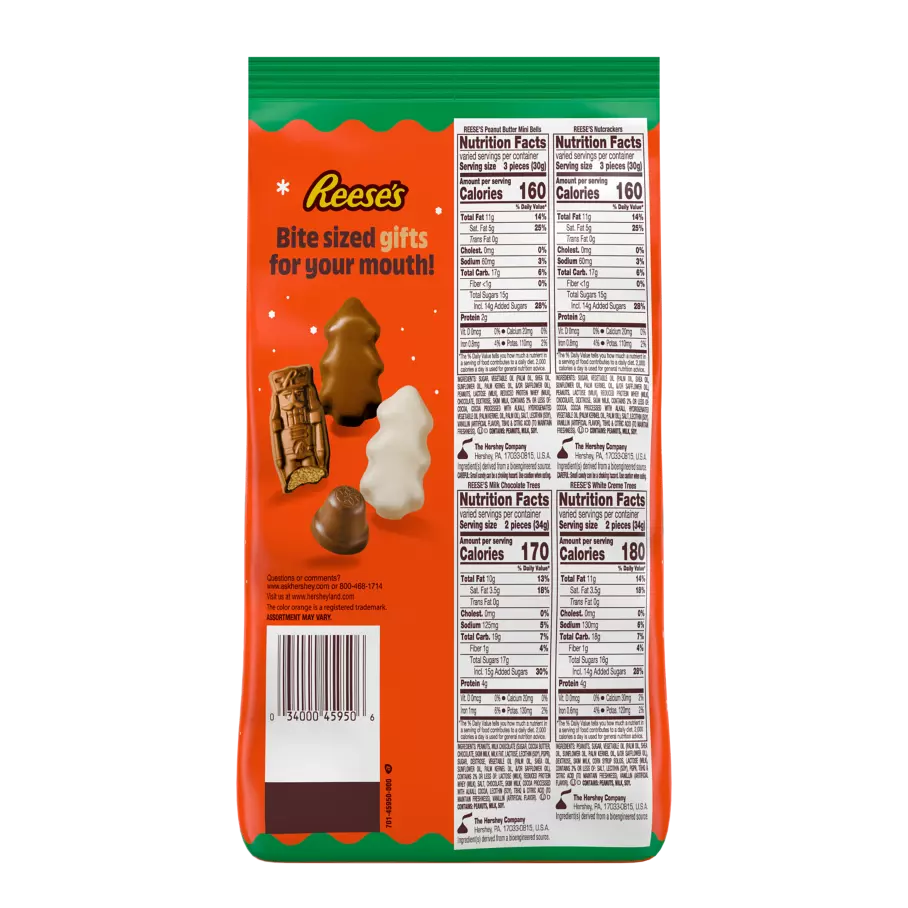 REESE'S Holiday Peanut Butter Shapes Assortment, 31.94 oz bag - Back of Package