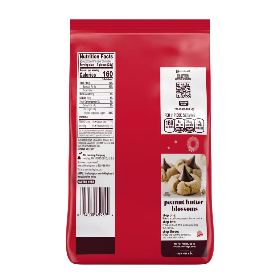 HERSHEY'S KISSES Holiday Milk Chocolate Candy, 35.85 oz bag - Back of Package