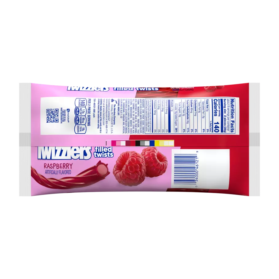 TWIZZLERS Filled Twists Raspberry Flavored Candy, 11 oz bag - Back of Package