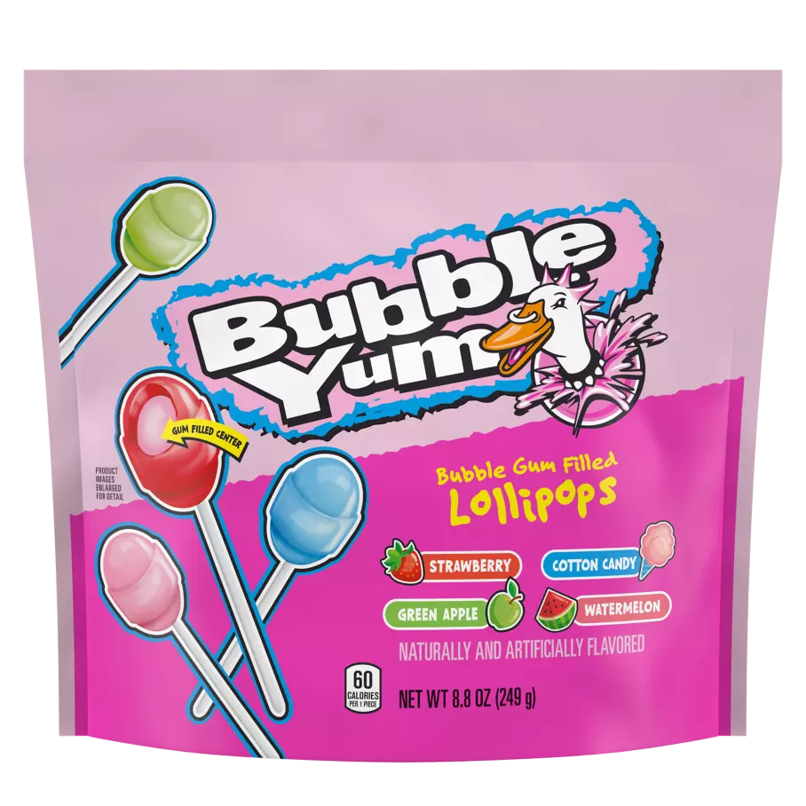 BUBBLE YUM Bubble Gum Filled Lollipops, 8.8 oz bag - Front of Package