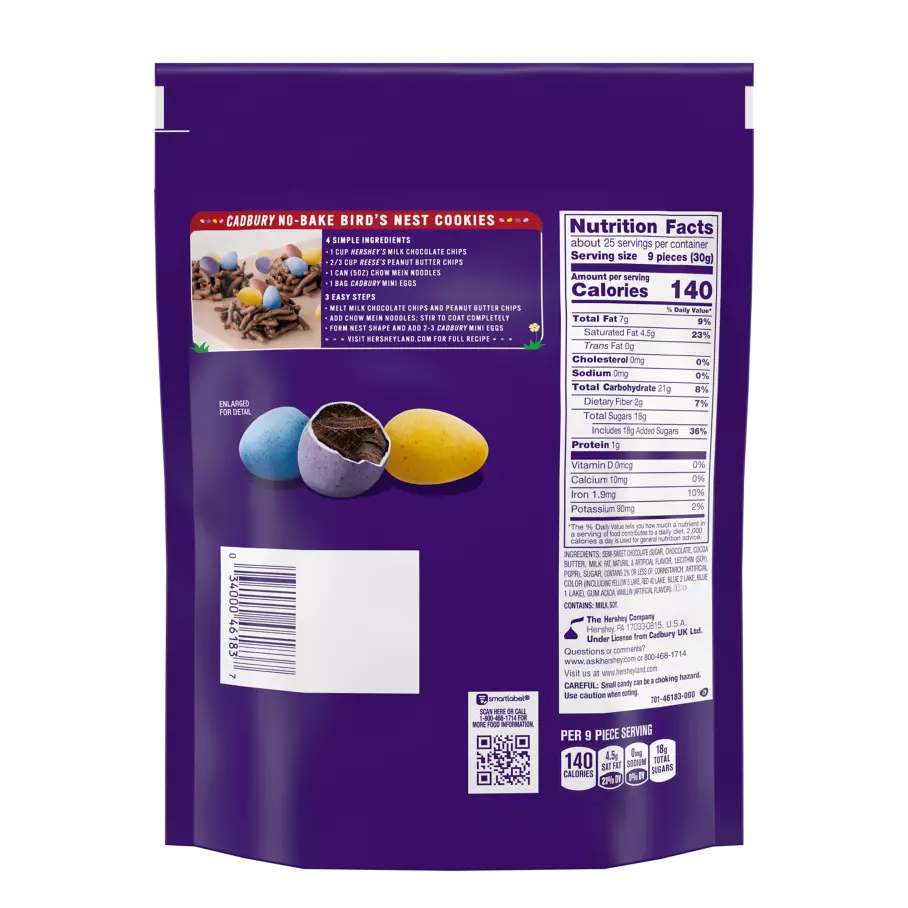 CADBURY MINI EGGS Royal Dark Chocolate Candy, 26.5 oz bag - Back of Package