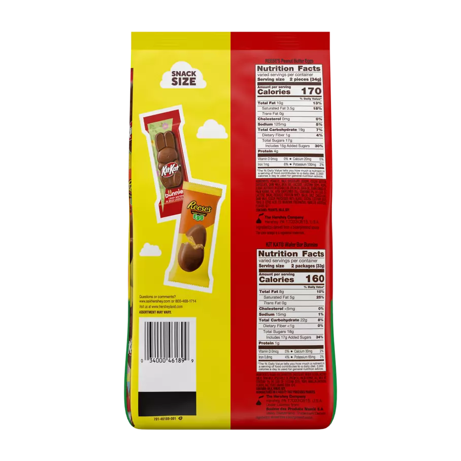 Hershey Easter Shapes Snack Size Assortment, 31.55 oz bag - Back of Package