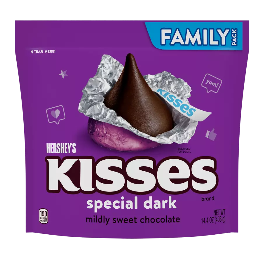 HERSHEY'S KISSES SPECIAL DARK Mildly Sweet Chocolate Candy, 14.4 oz pack - Front of Package