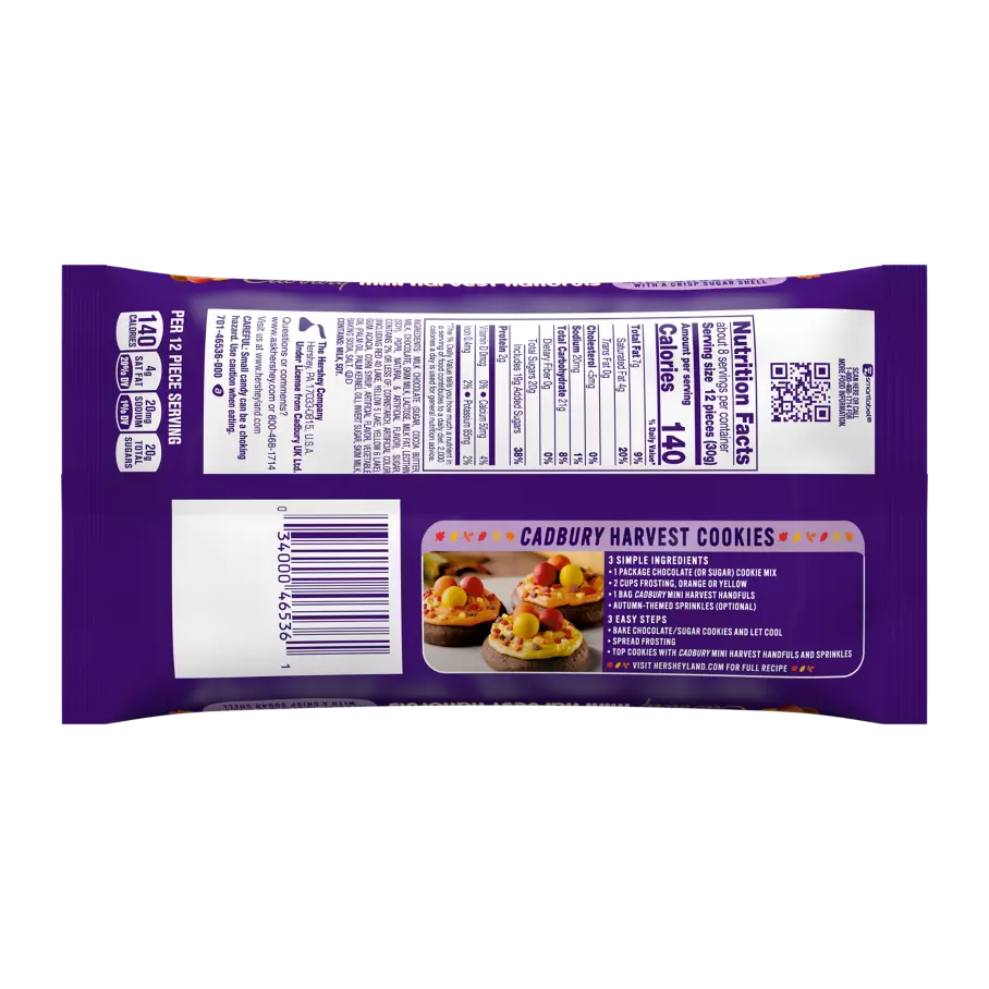 CADBURY Mini Harvest Handfuls Milk Chocolate Candy, 8.1 oz bag - Back of Package