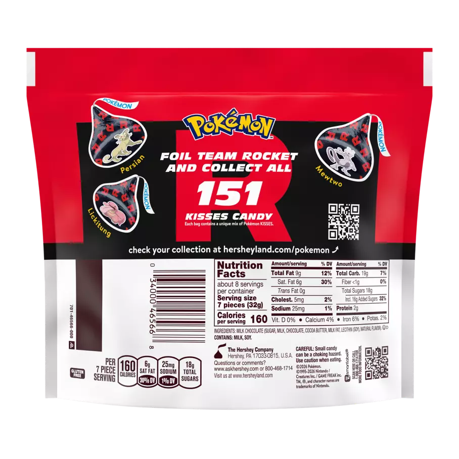 HERSHEY'S KISSES Pokémon Special Edition Foils Milk Chocolate Candy, 9 oz bag - Back of Package
