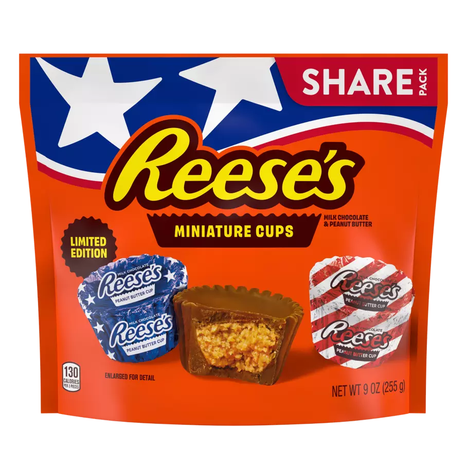 REESE'S Red, White & Blue Milk Chocolate Miniatures Peanut Butter Cups, 9 oz bag - Front of Package