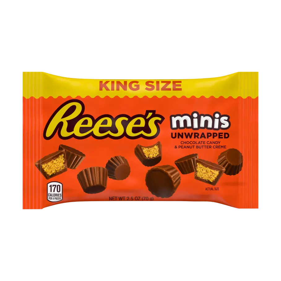 REESE'S Minis Milk Chocolate King Size Peanut Butter Cups, 2.5 oz bag - Front of Package