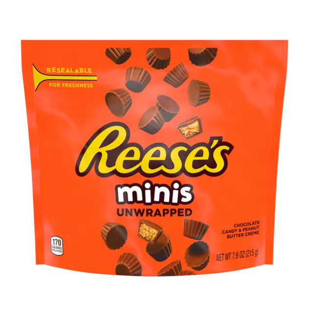 REESE'S Minis Milk Chocolate Peanut Butter Cups, 7.6 oz bag - Front of Package