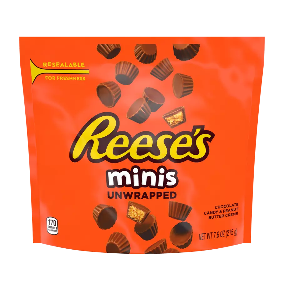 REESE'S Minis Milk Chocolate Peanut Butter Cups, 7.6 oz bag - Front of Package