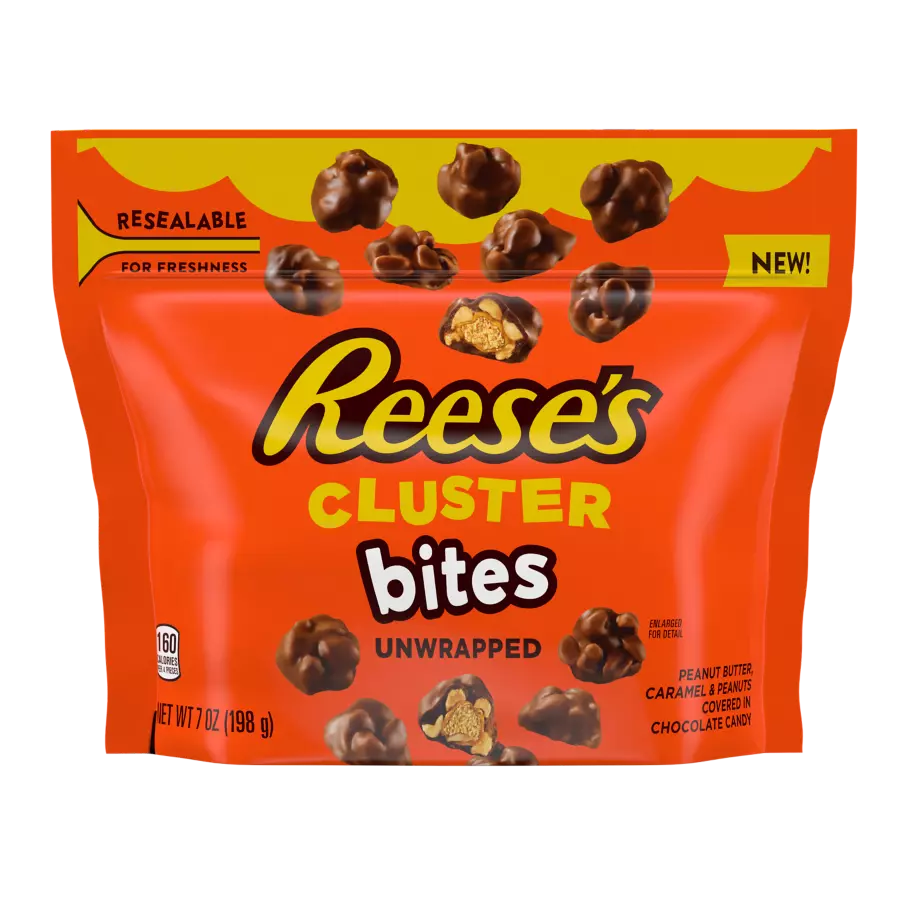 REESE'S Cluster Bites Peanut Butter, Caramel and Peanuts Candy, 7 oz bag - Front of Package