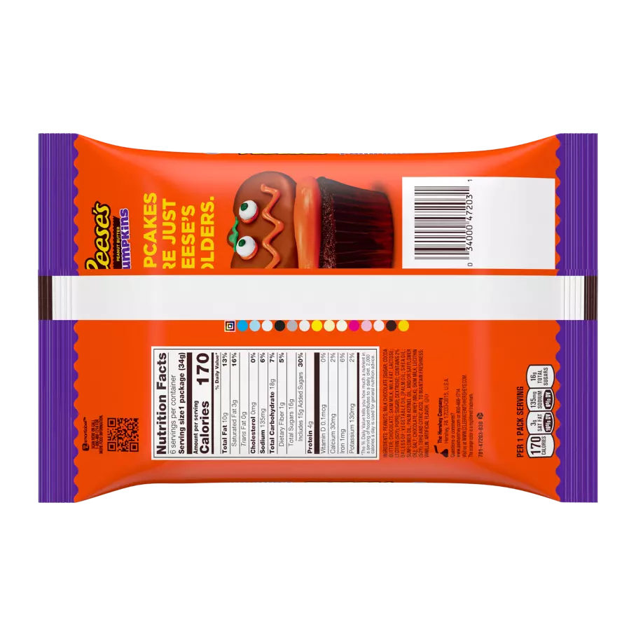 REESE'S Milk Chocolate Peanut Butter Pumpkins, 1.2 oz bag, 6 pack - Back of Package