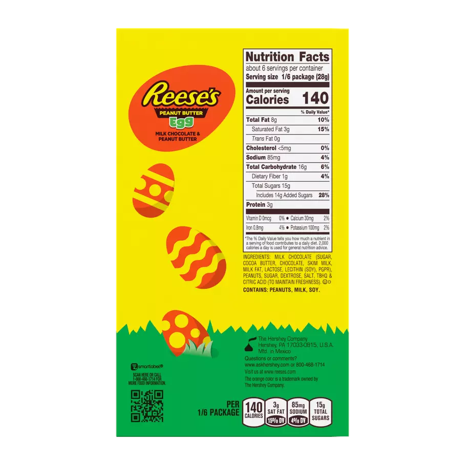 REESE'S Milk Chocolate Peanut Butter Giant Egg, 6 oz box - Back of Package