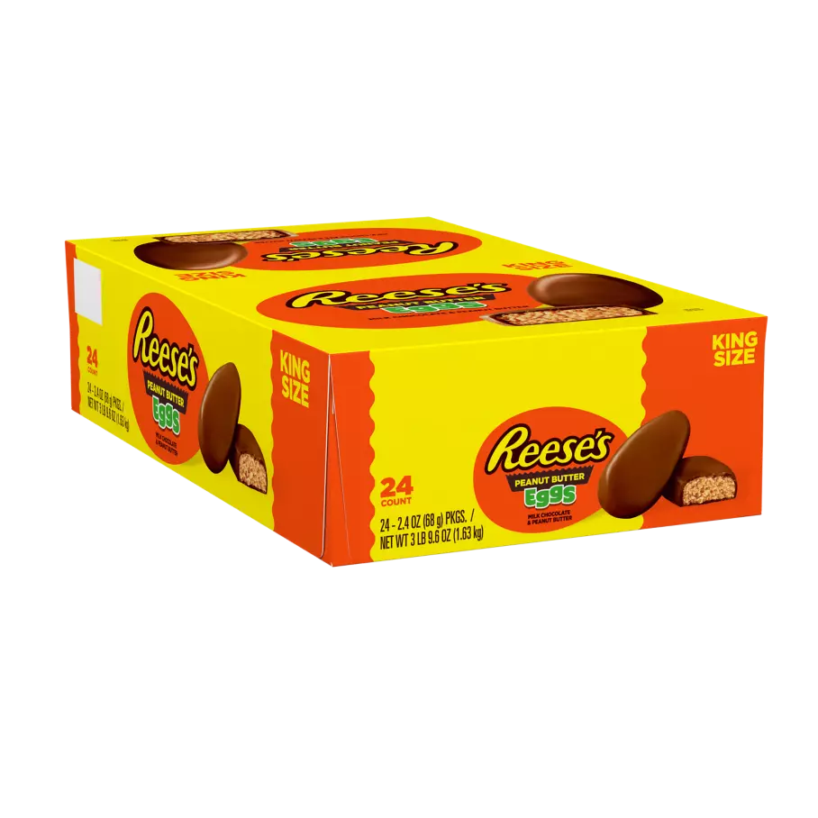 REESE'S Milk Chocolate Peanut Butter King Size Eggs, 2.4 oz, 24 count box - Front of Package
