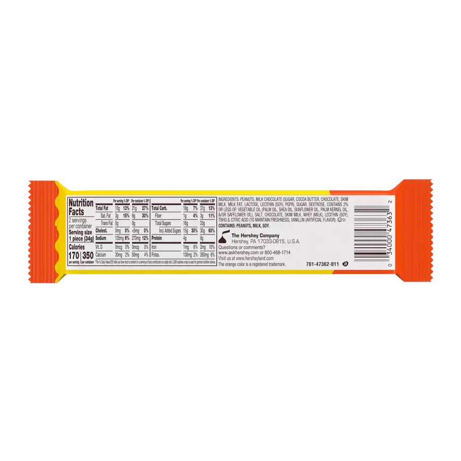 REESE'S Milk Chocolate Peanut Butter King Size Eggs, 2.4 oz - Back of Package