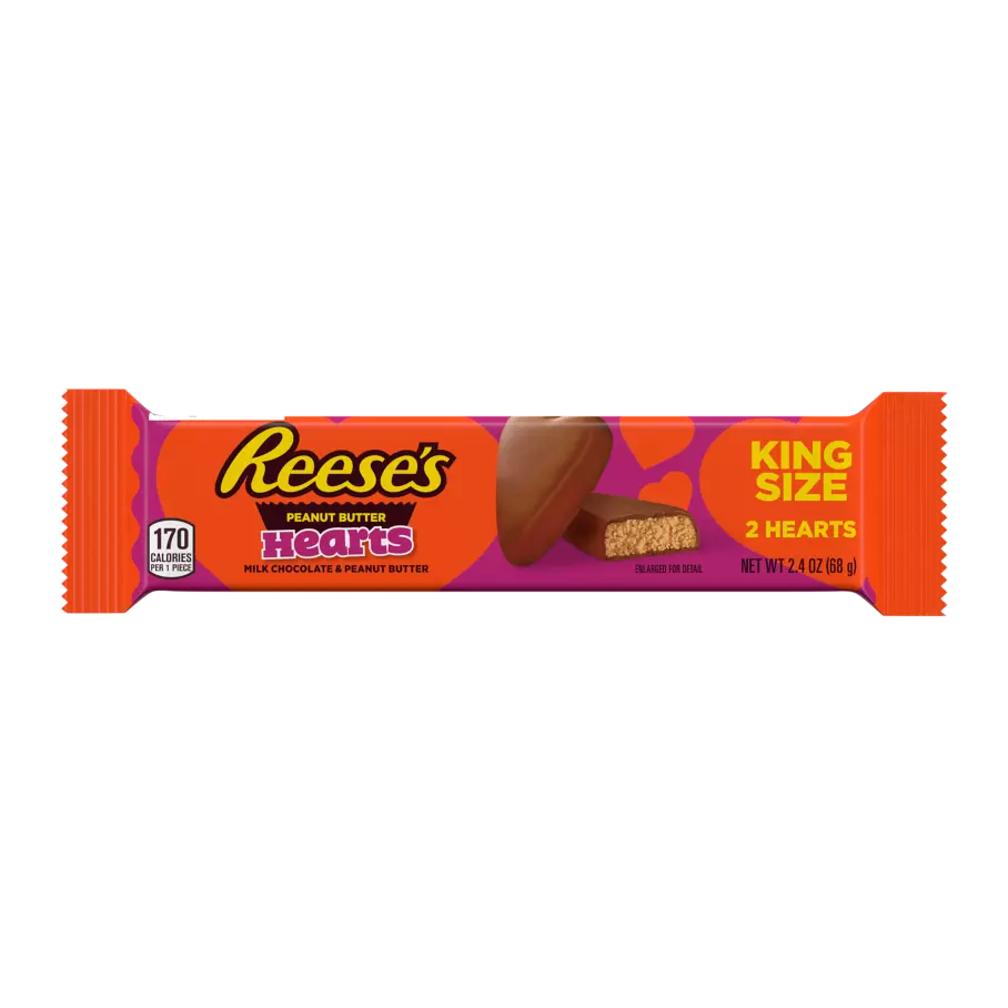 REESE'S Milk Chocolate Peanut Butter King Size Hearts, 2.4 oz - Front of Package