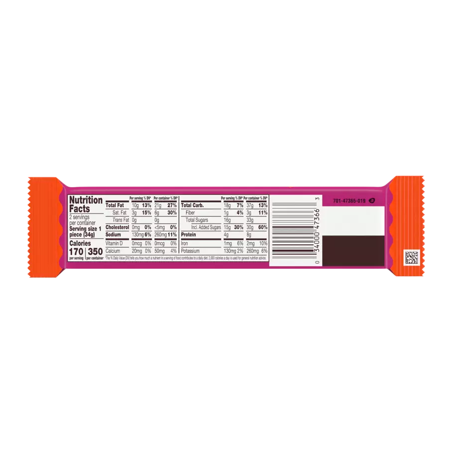 REESE'S Milk Chocolate Peanut Butter King Size Hearts, 2.4 oz - Back of Package