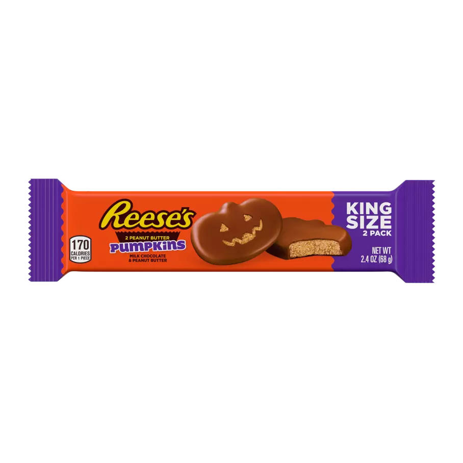 REESE'S Milk Chocolate Peanut Butter King Size Pumpkins, 2.4 oz - Front of Package