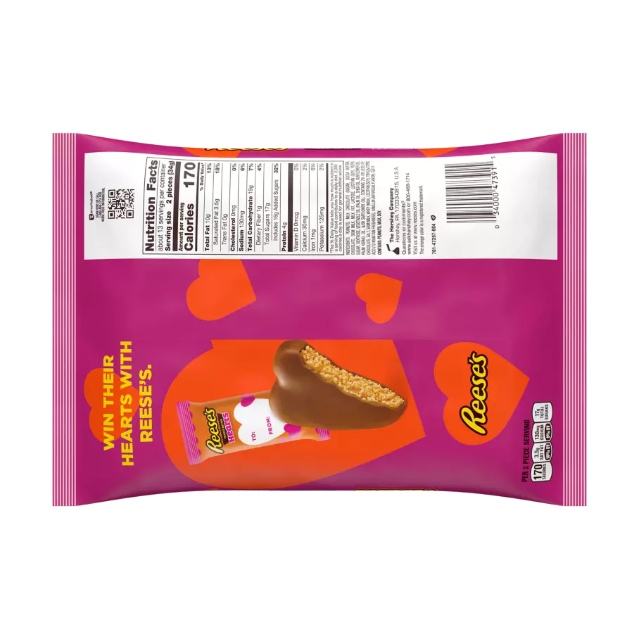 REESE'S Milk Chocolate Peanut Butter Snack Size Hearts, 15 oz bag, 25 pieces - Back of Package