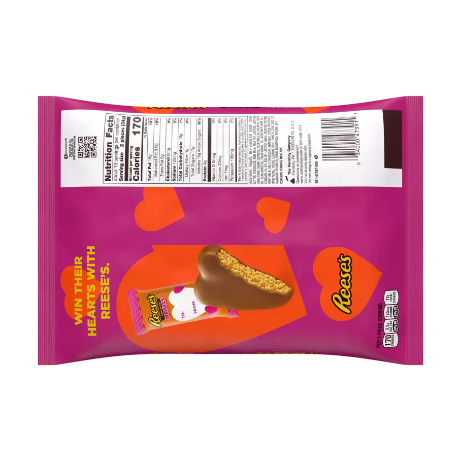 REESE'S Milk Chocolate Peanut Butter Snack Size Hearts, 15 oz bag, 25 pieces - Back of Package