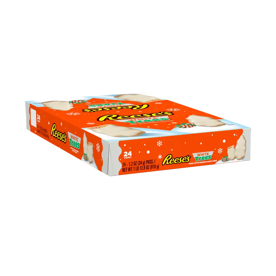 REESE'S White Creme Peanut Butter Trees, 1.2 oz, 24 count box - Front of Package
