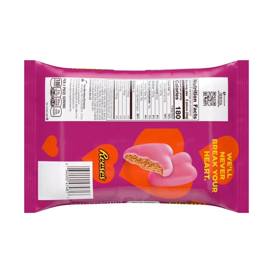 REESE'S Peanut Butter Pink Creme Snack Size Hearts, 9.6 oz bag - Back of Package
