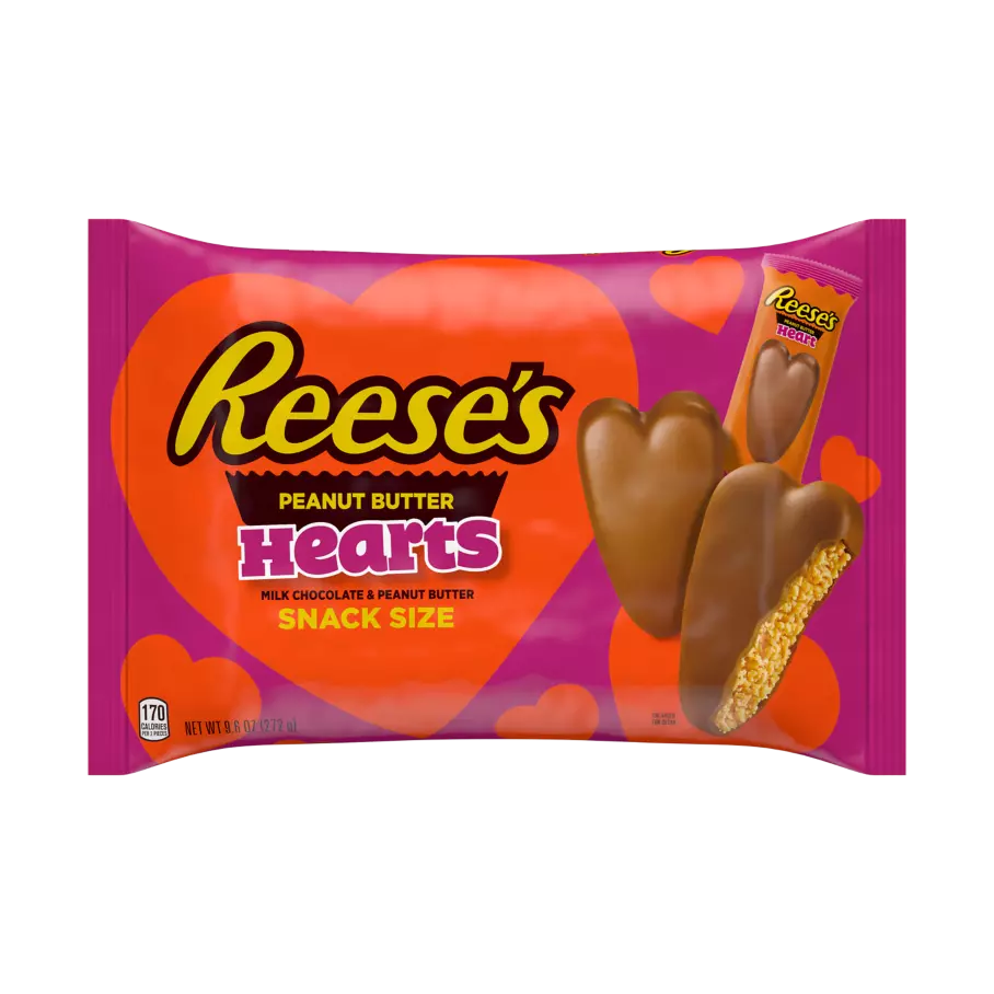 REESE'S Milk Chocolate Peanut Butter Snack Size Hearts, 9.6 oz bag - Front of Package
