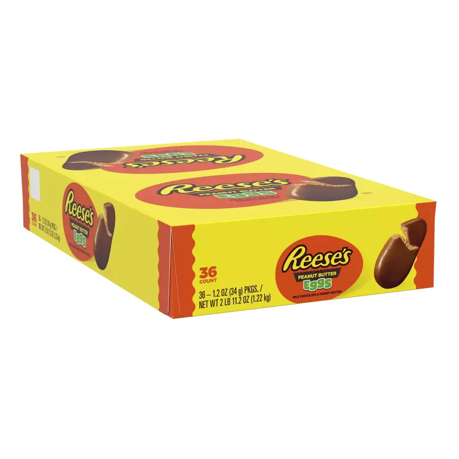 REESE'S Milk Chocolate Peanut Butter Eggs, 1.2 oz, 36 count box - Front of Package