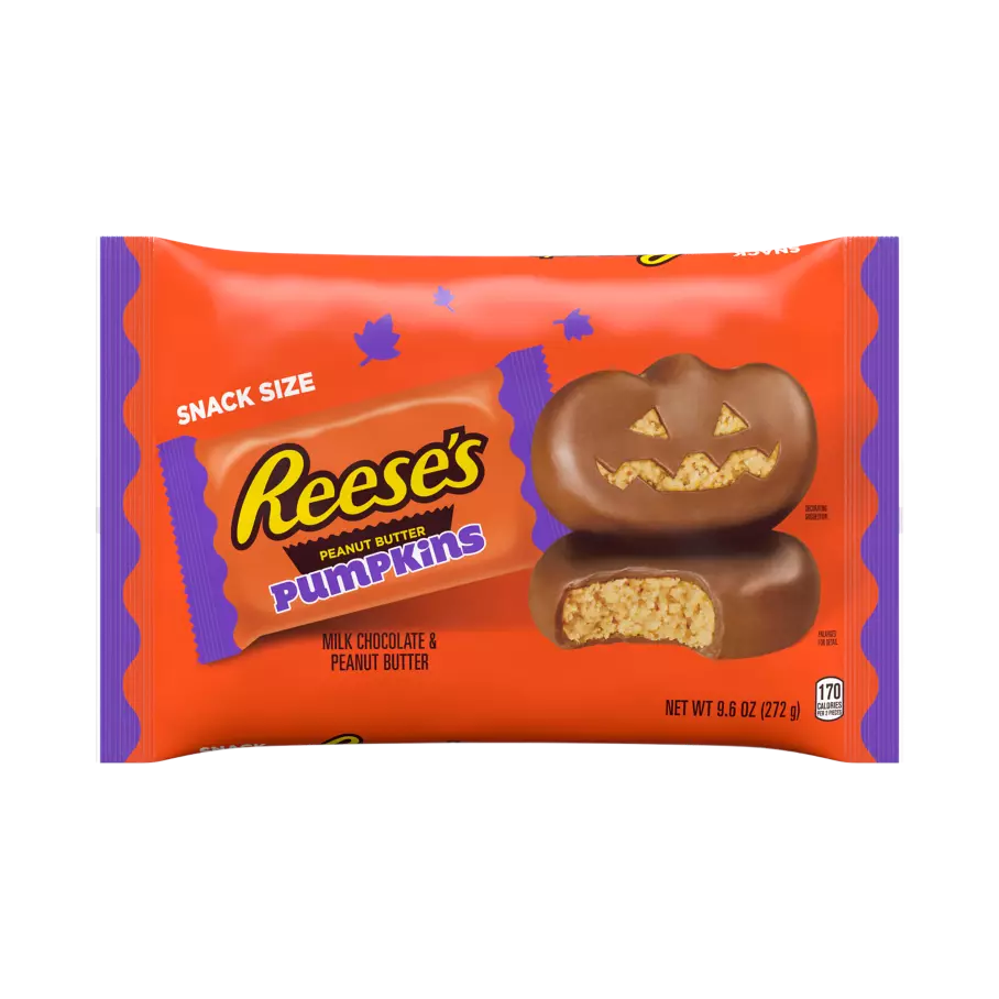 REESE'S Milk Chocolate Peanut Butter Snack Size Pumpkins, 9.6 oz bag - Front of Package