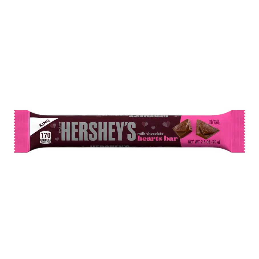 HERSHEY'S Milk Chocolate King Size Hearts Bars, 2.5 oz, 18 count box - Out of Package
