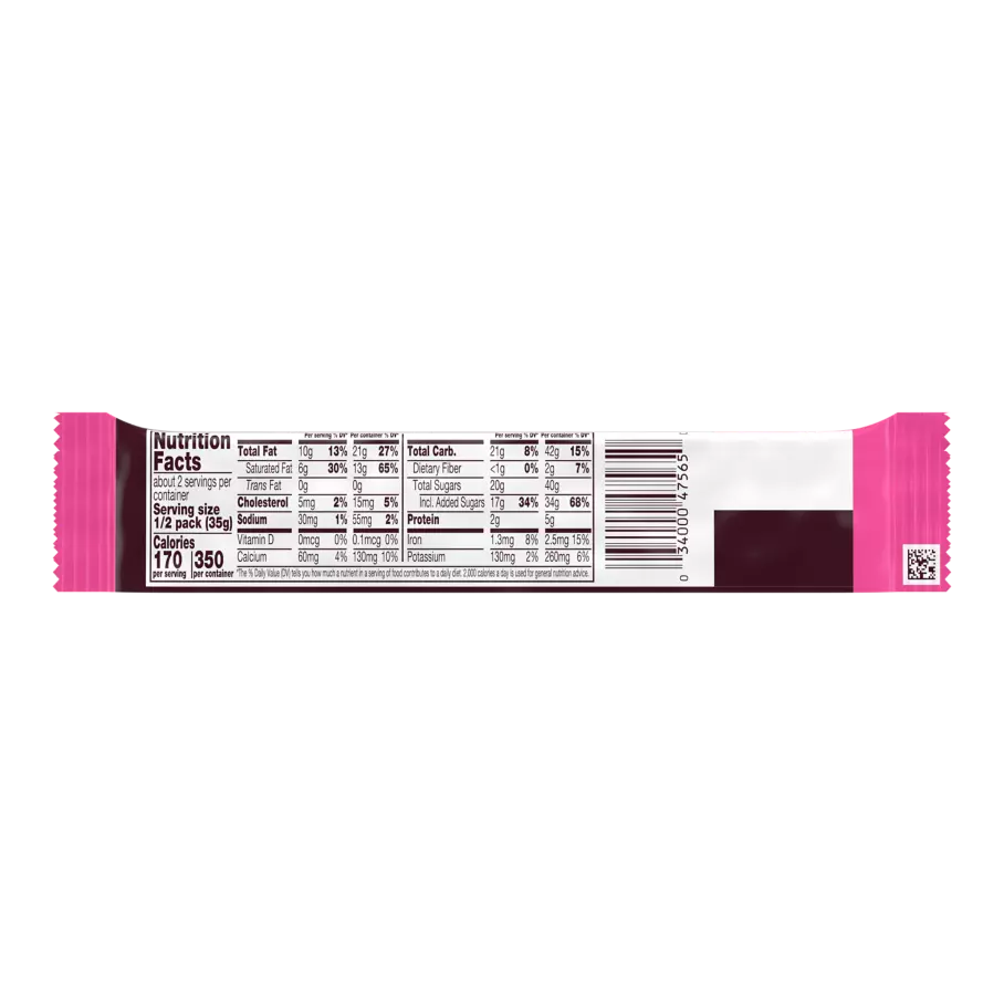HERSHEY'S Milk Chocolate King Size Hearts Bar, 2.5 oz - Back of Package