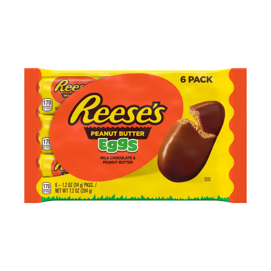 REESE'S Milk Chocolate Peanut Butter Eggs, 1.2 oz, 6 pack - Front of Package