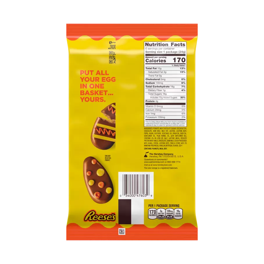 REESE'S Milk Chocolate Peanut Butter Eggs, 1.2 oz, 6 pack - Back of Package