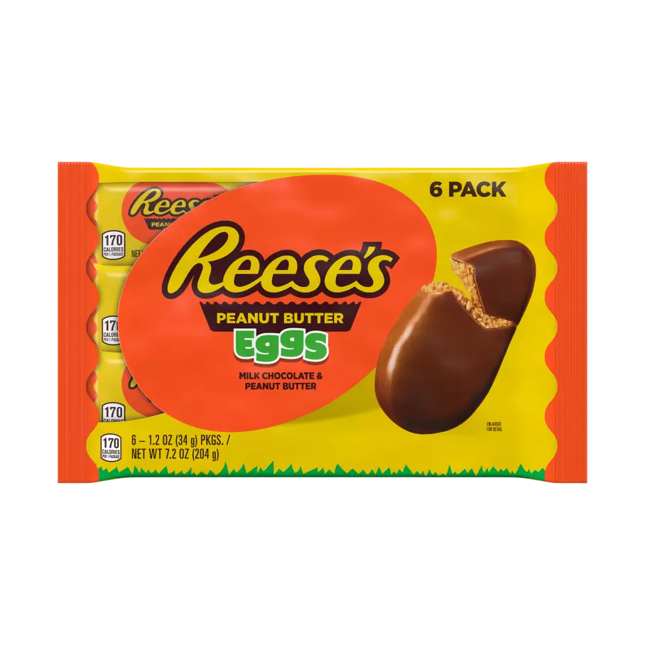 REESE'S Milk Chocolate Peanut Butter Eggs, 1.2 oz, 6 pack - Front of Package