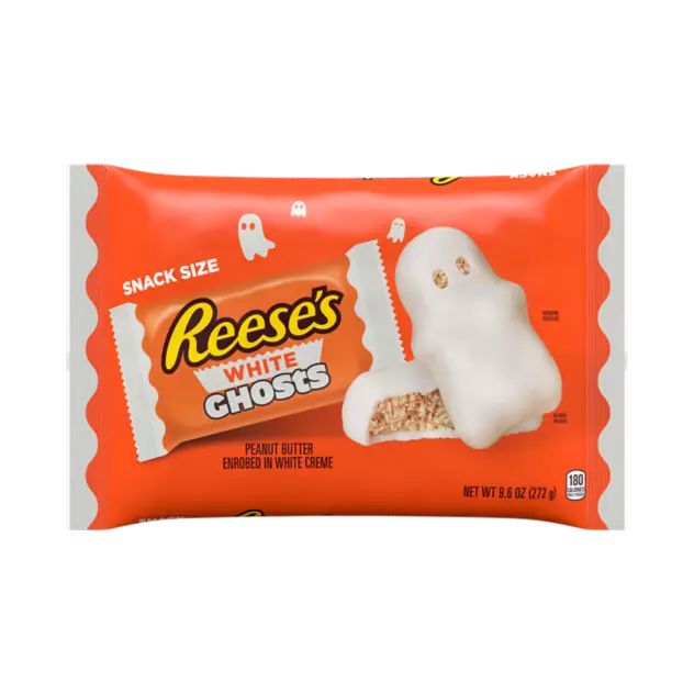 REESE'S White Creme Peanut Butter Snack Size Ghosts, 9.6 oz bag - Front of Package