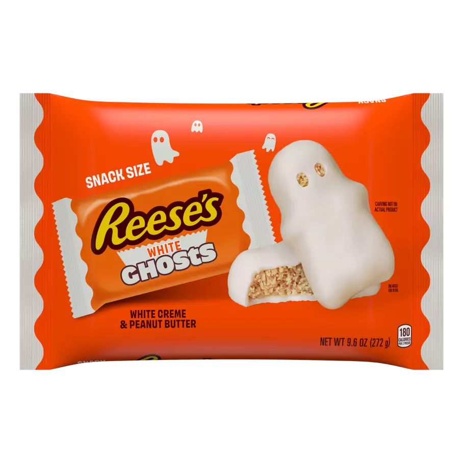 REESE'S White Creme Peanut Butter Snack Size Ghosts, 9.6 oz bag - Front of Package