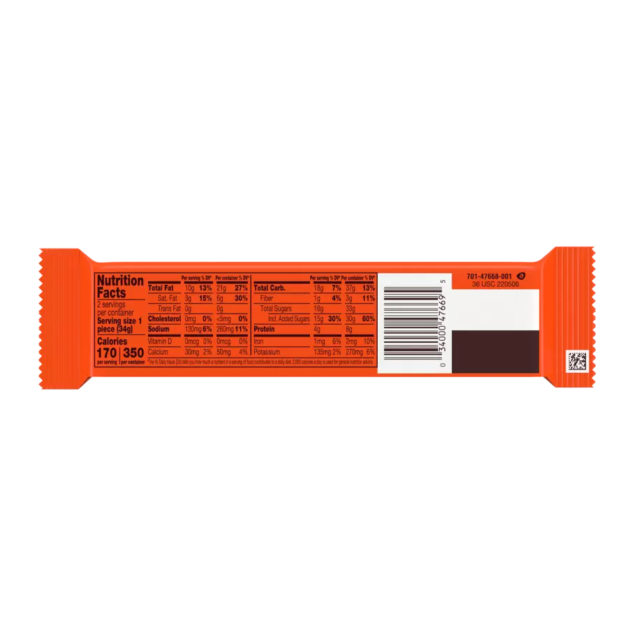 REESE'S Milk Chocolate Peanut Butter King Size Medals, 2.4 oz - Back of Package