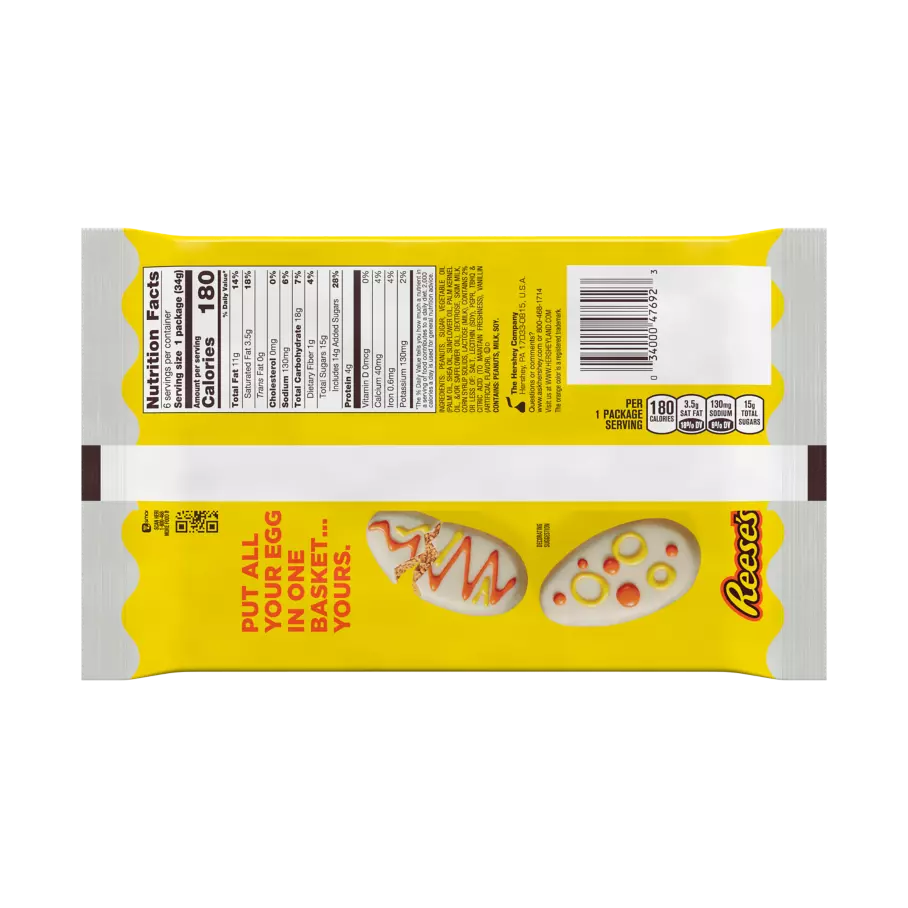 REESE'S White Creme Peanut Butter Eggs, 1.2 oz, 6 pack - Back of Package