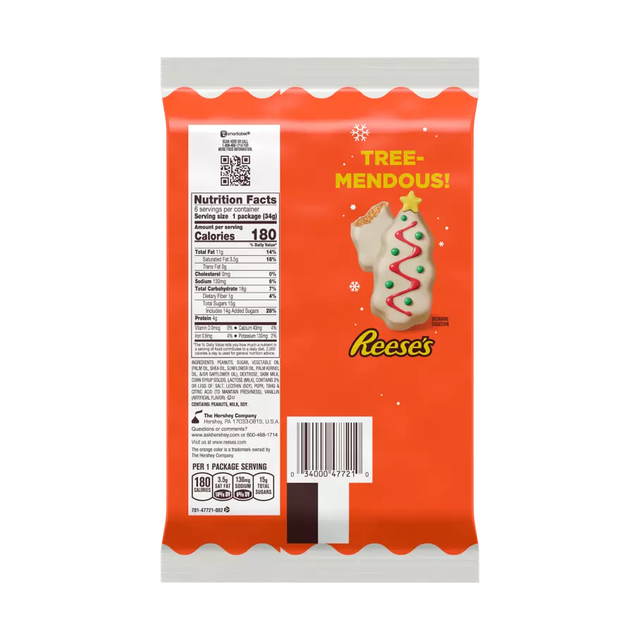 REESE'S White Creme Peanut Butter Trees, 1.2 oz, 6 pack - Back of Package