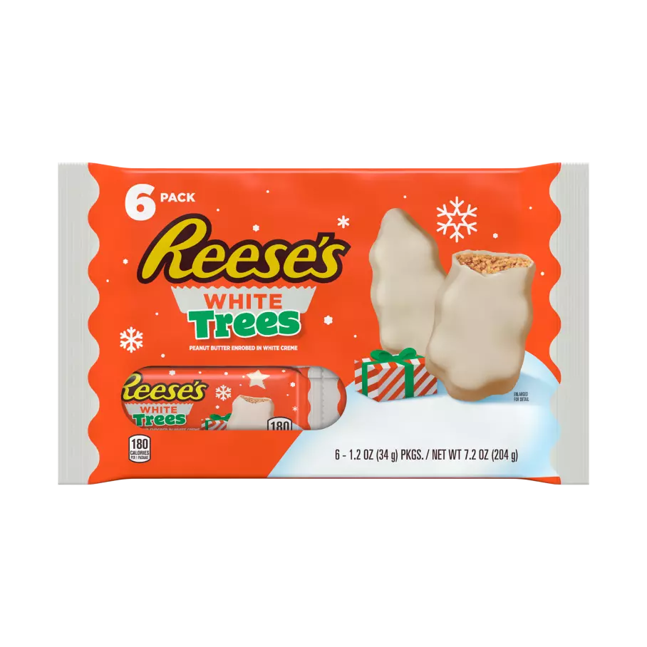 REESE'S White Creme Peanut Butter Trees, 1.2 oz, 6 pack - Front of Package