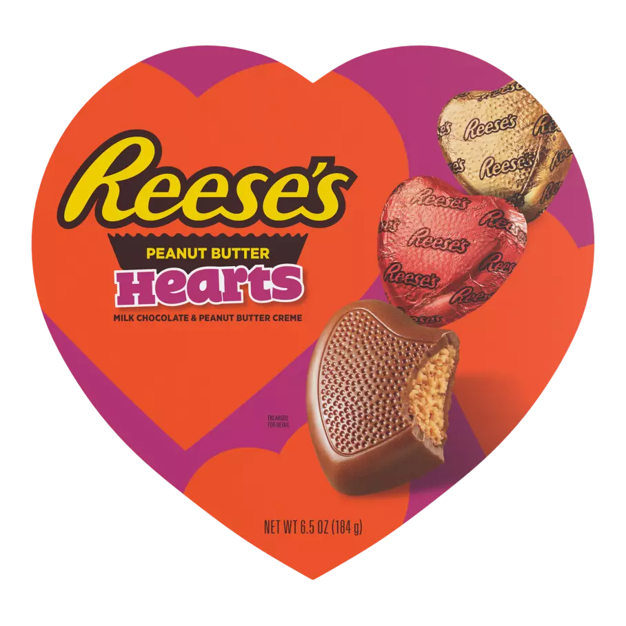 REESE'S Milk Chocolate Peanut Butter Hearts, 6.5 oz box - Front of Package