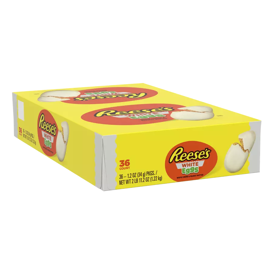 REESE'S White Creme Peanut Butter Eggs, 1.2 oz, 36 count box - Front of Package