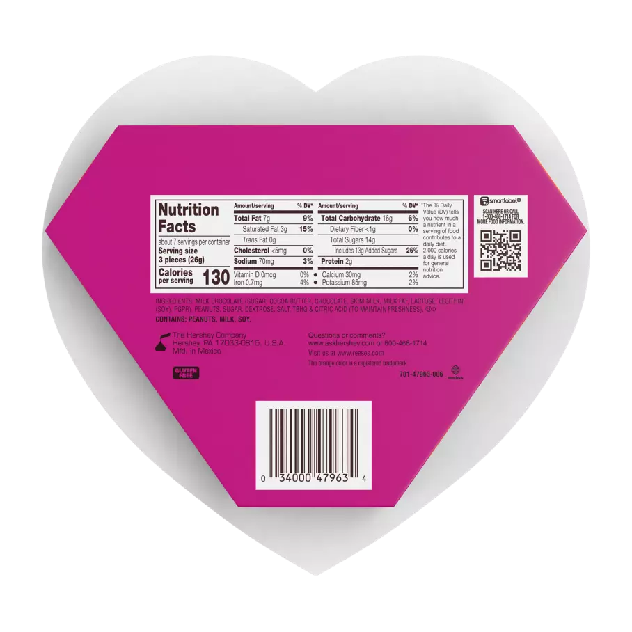 REESE'S Valentine's Milk Chocolate Miniatures Peanut Butter Cups, 6.5 oz gift box - Back of Package