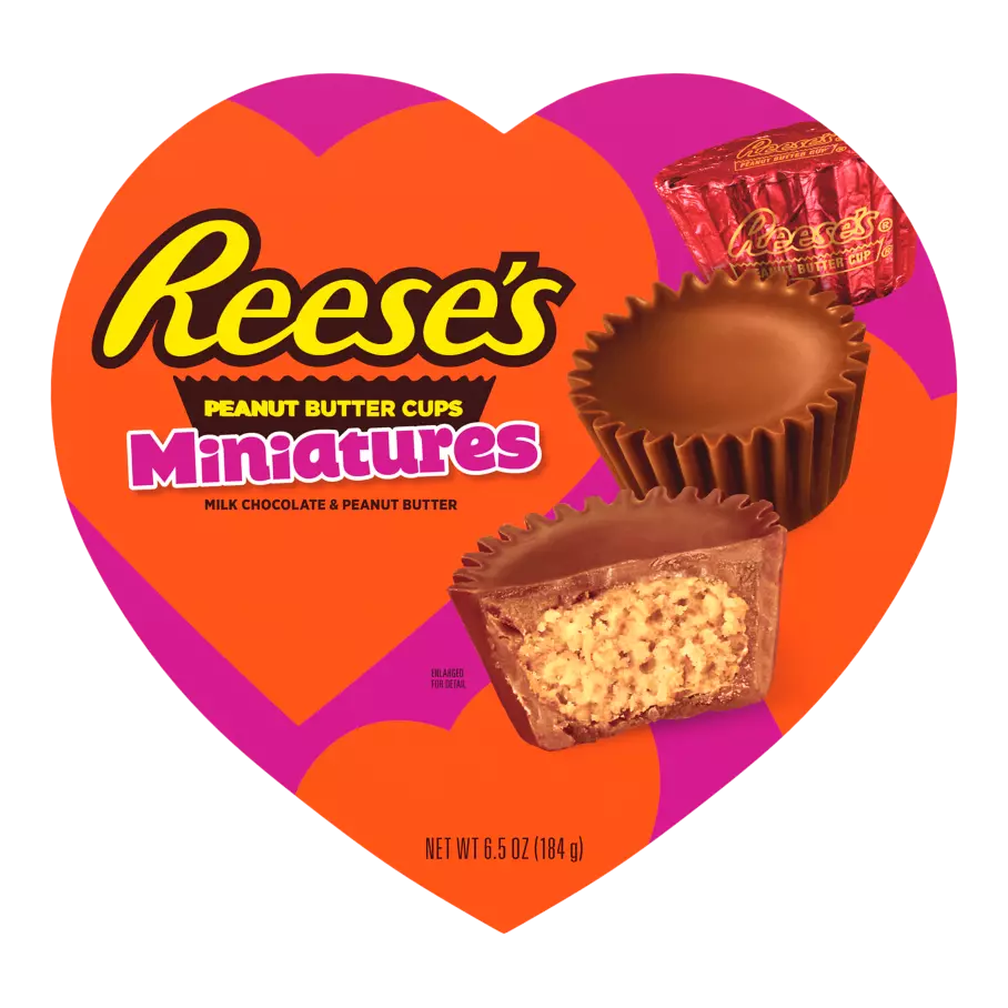 REESE'S Valentine's Milk Chocolate Miniatures Peanut Butter Cups, 6.5 oz gift box - Front of Package