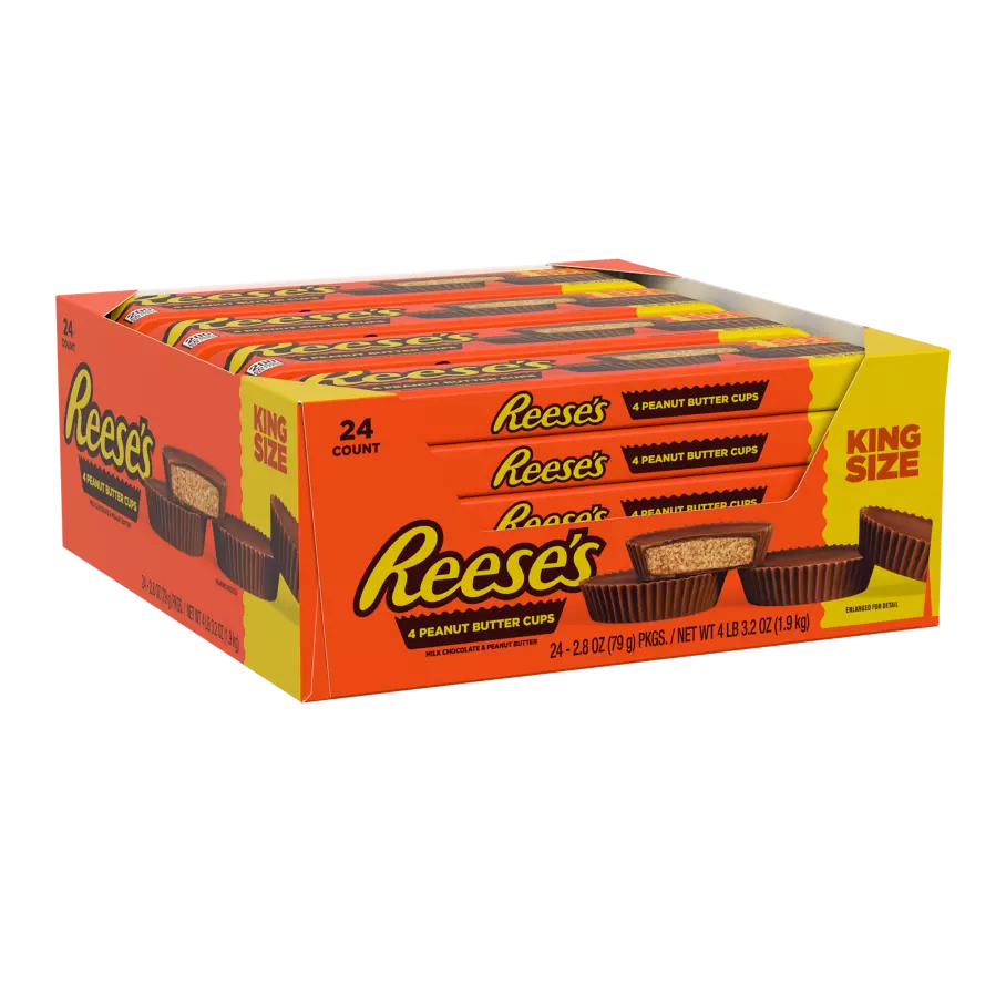 REESE'S Milk Chocolate King Size Peanut Butter Cups, 2.8 oz,  24 count box - Front of Package