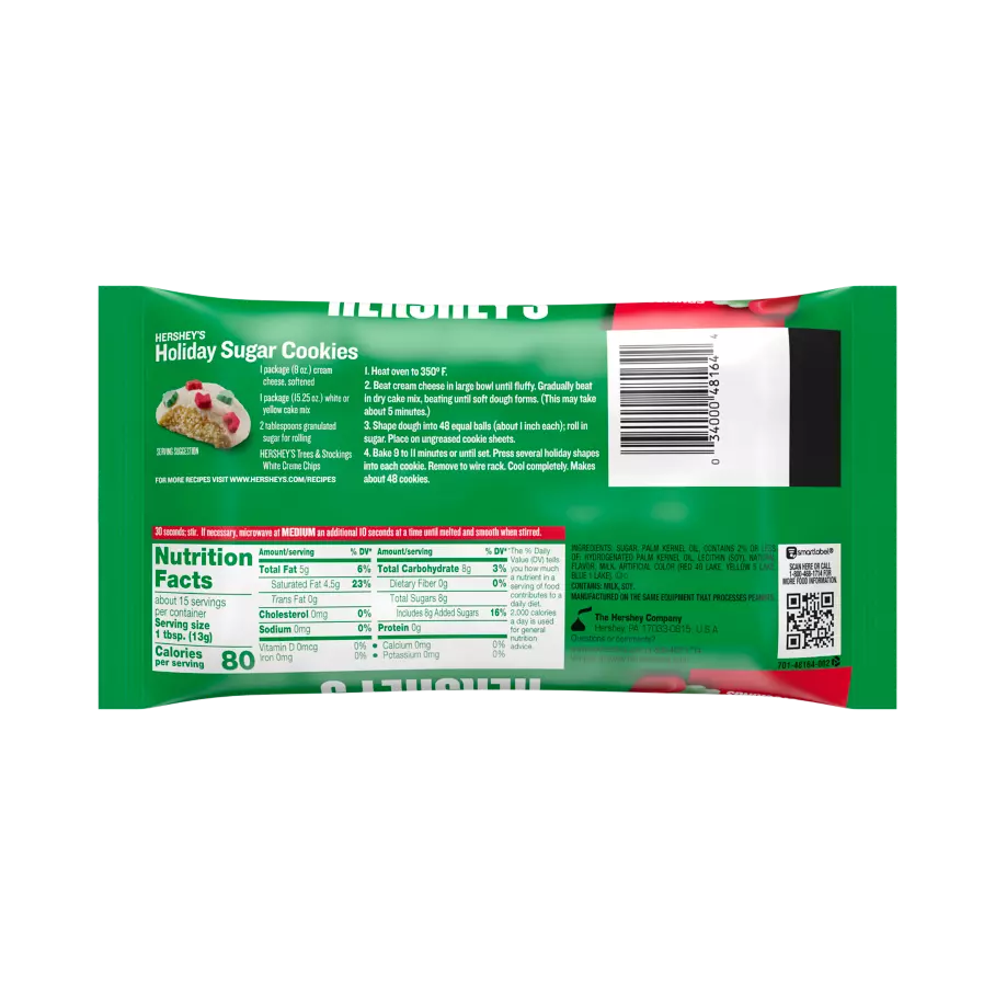 HERSHEY'S Trees & Stockings White Creme Chips, 7 oz bag - Back of Package