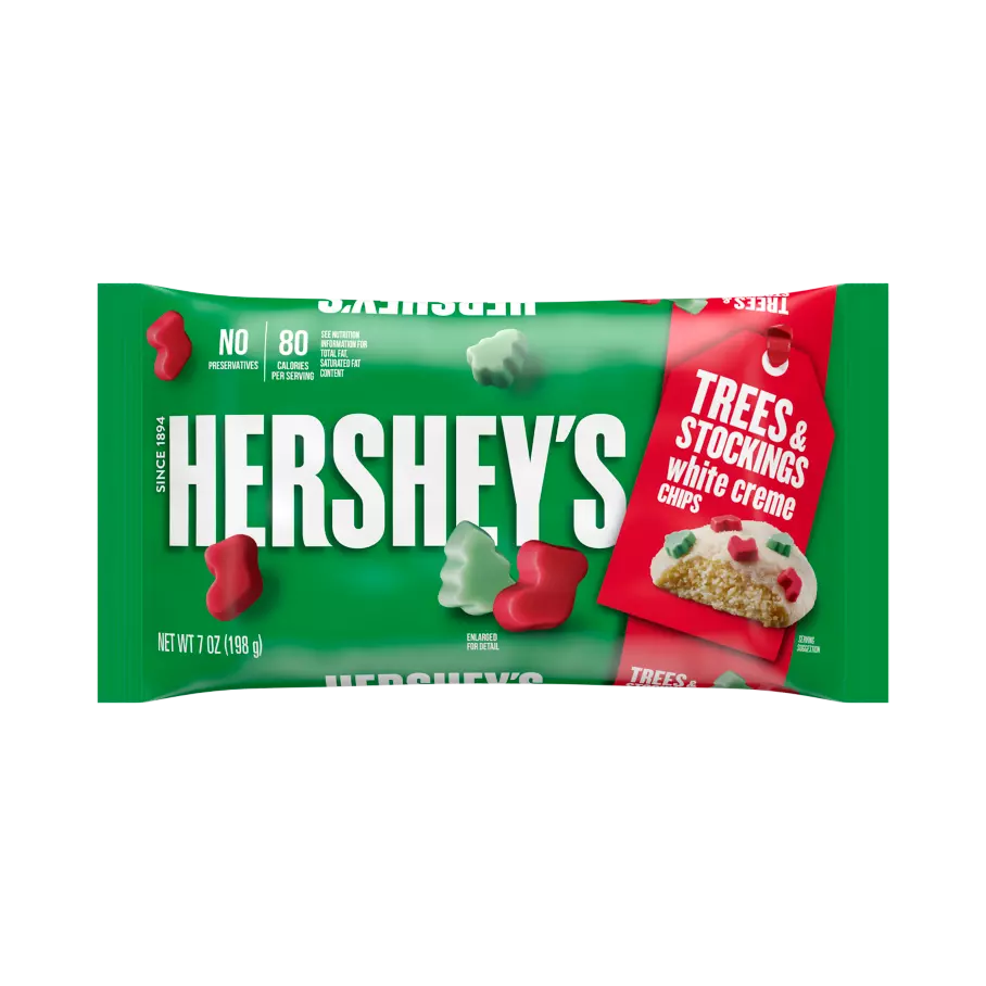 HERSHEY'S Trees & Stockings White Creme Chips, 7 oz bag