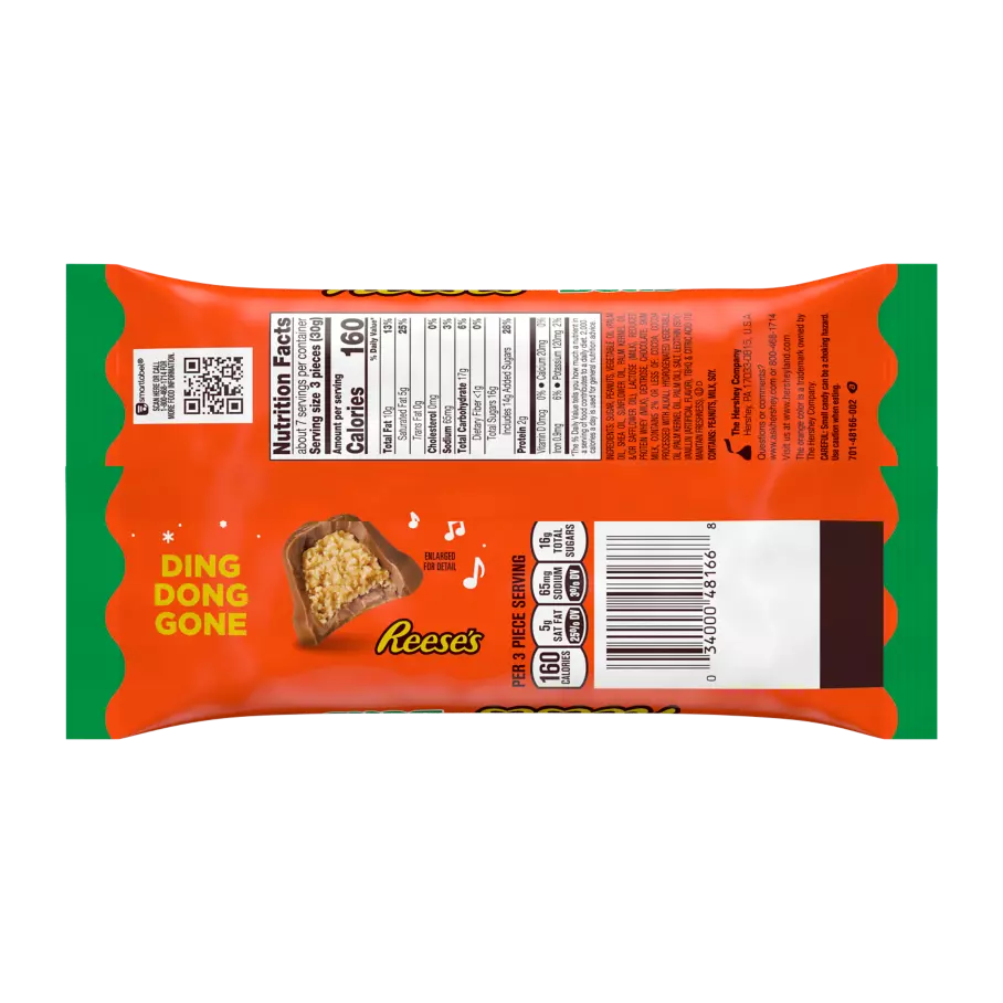 REESE'S Milk Chocolate Peanut Butter Bells, 7.4 oz bag - Back of Package