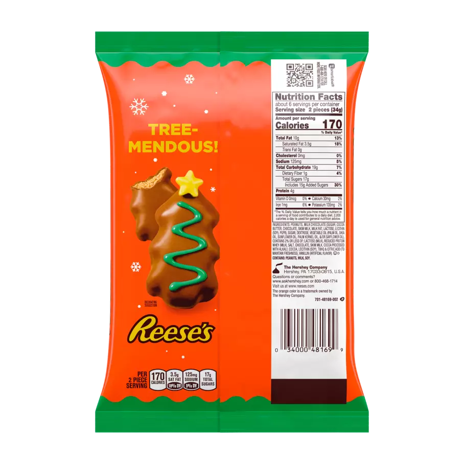 REESE'S Milk Chocolate Peanut Butter Snack Size Trees, 7.2 oz bag - Back of Package
