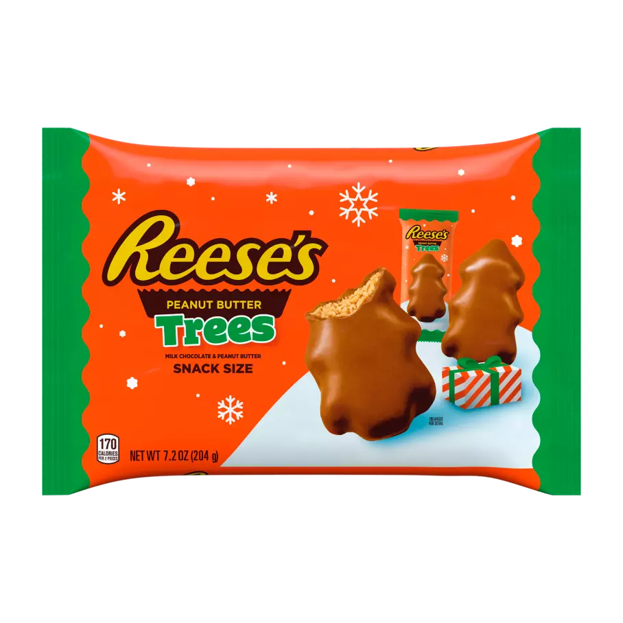 REESE'S Milk Chocolate Peanut Butter Snack Size Trees, 7.2 oz bag - Front of Package
